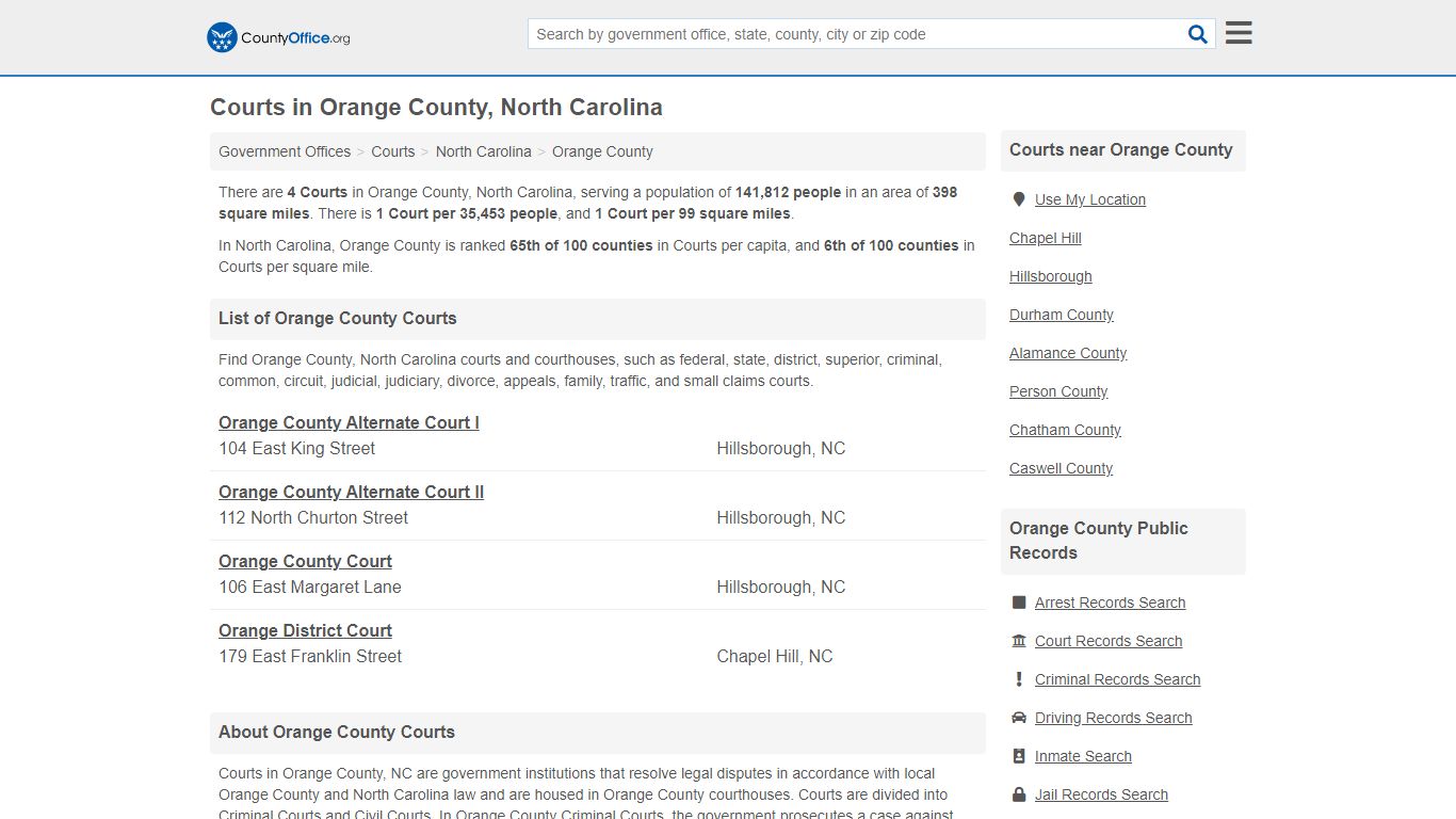 Courts - Orange County, NC (Court Records & Calendars)