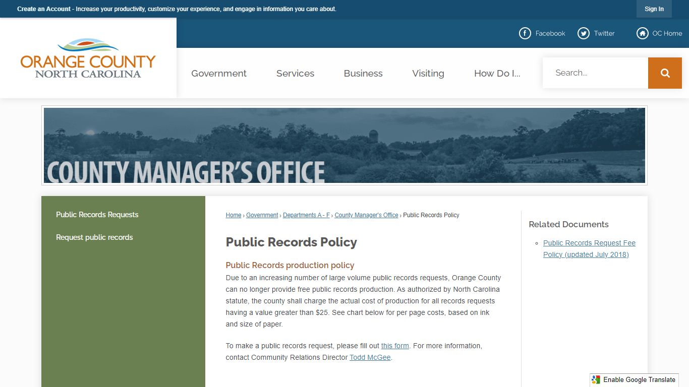Public Records Policy | Orange County, NC